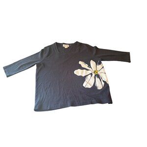 Victoria XL Black T-Shirt With White Floral Print Combed Cotton